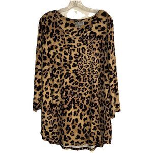 Jm Collection Womens Top size 1X long sleeve stretch Tunic Animal Print
